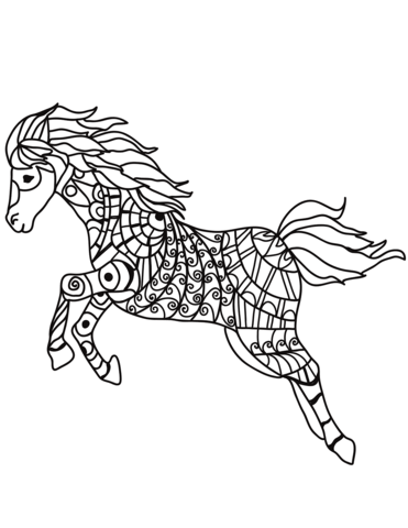 Running Horse Zentangle Coloring Page